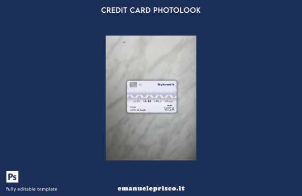 modello frontale photolook con carta di debito visto bancario Danimarca Nykredit